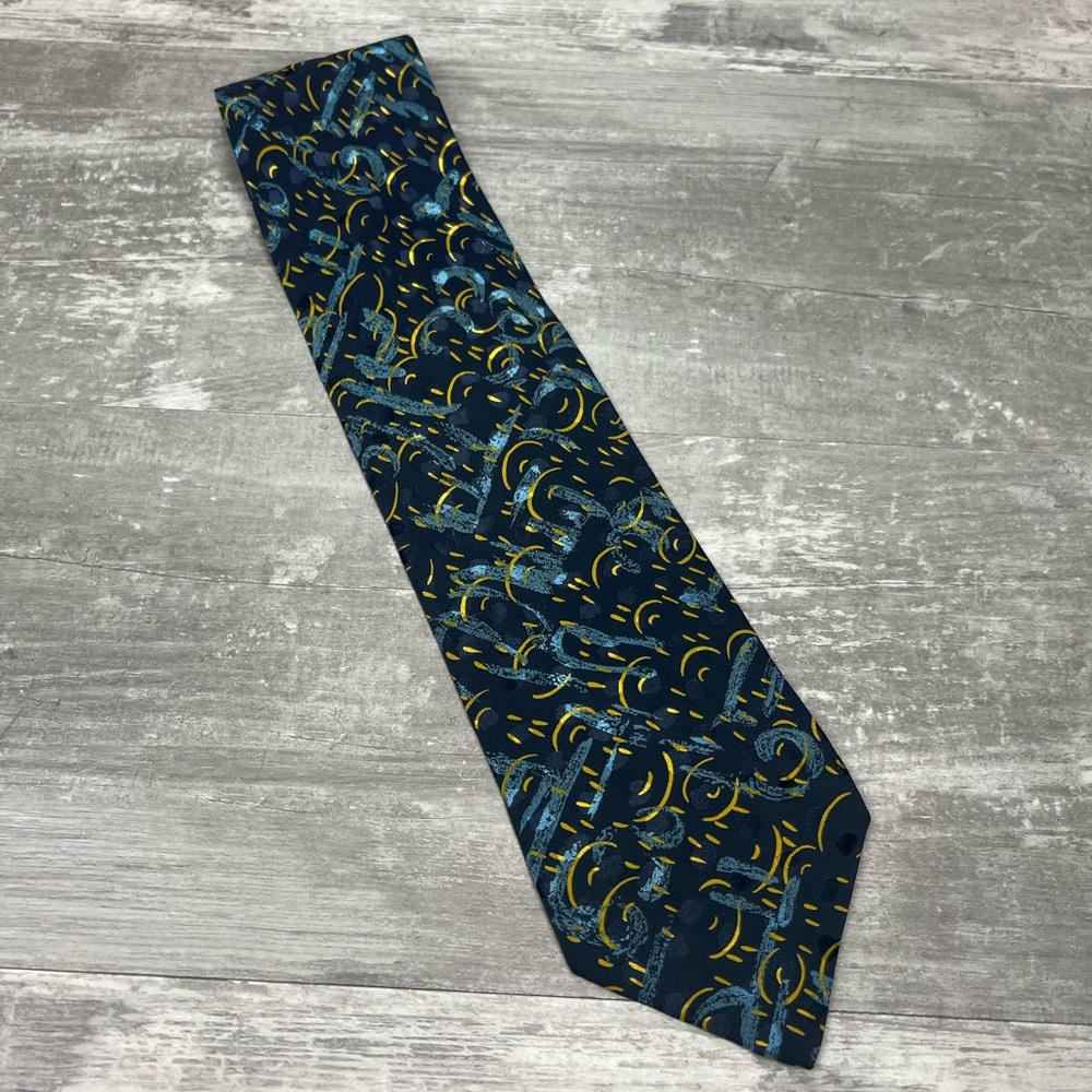 SantoStefano Navy, Gold & Blue Pattern Silk Tie